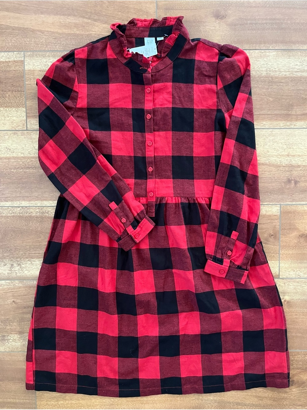 GAP Kids Red and Black Buffalo Plaid Long-Sleeve Flannel Dress